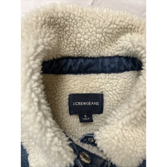 J Crew Jean Jacket Womens Size Small Sherpa Lined Blue Denim Trucker Rancher - Picture 2 of 12